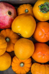 Persimmon Fruits, Pomegranate, Oranges, Pumpkins