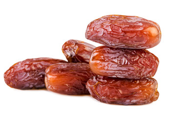 sweet dried dates pile stack on white