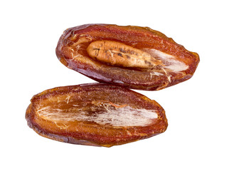 dried dates half two halves on white