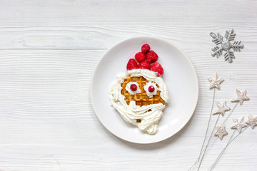 kids menu Christmas breakfast waffles top view