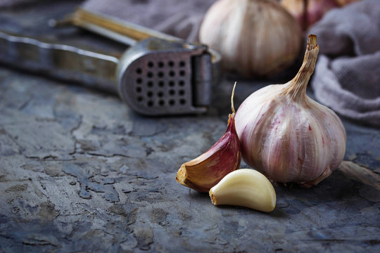 Fresh garlic on concrete background