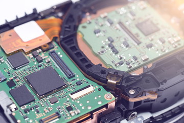 Selective focus,Connector on motherboard close-up shot,Electronic circuits board for background.