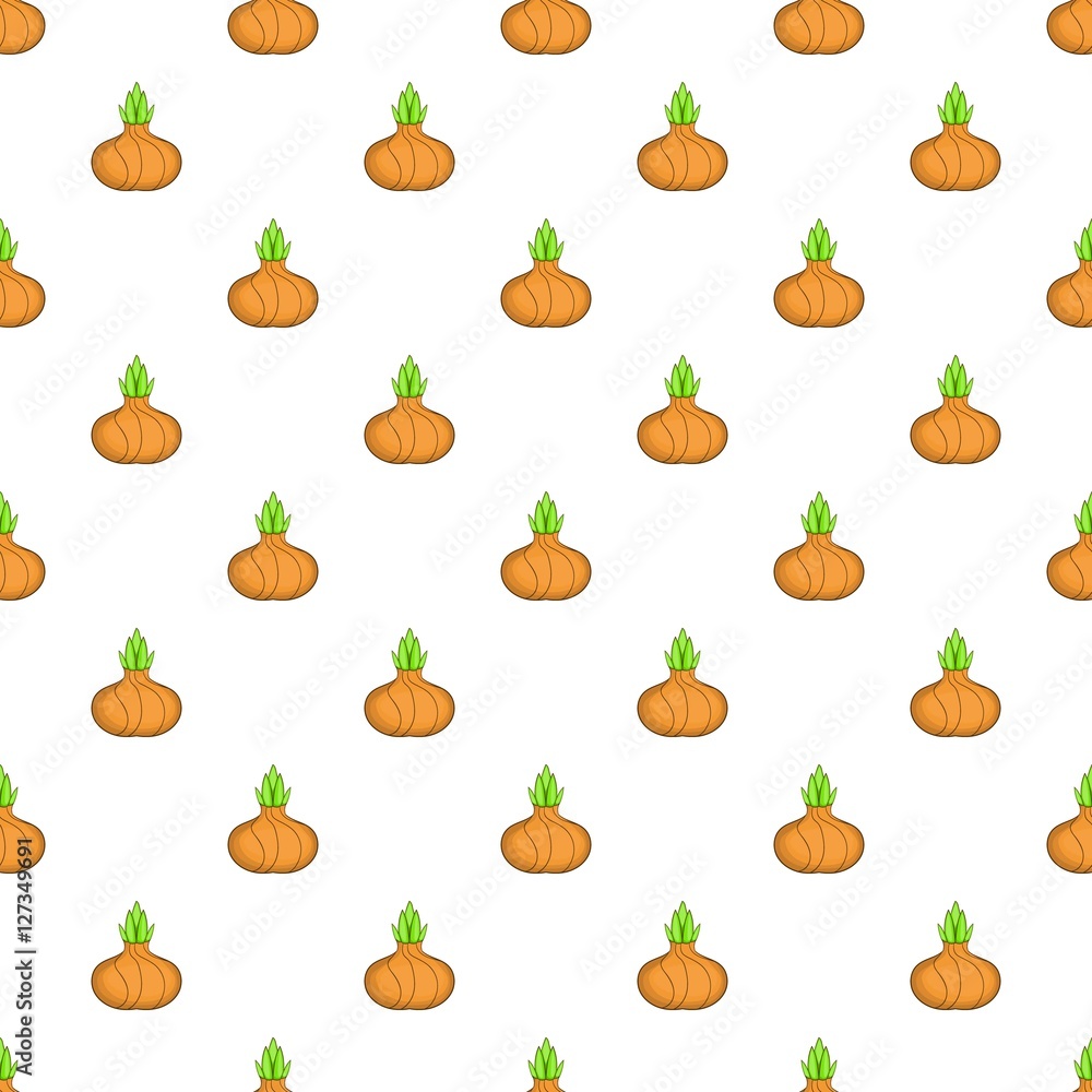 Poster onion with fresh green sprout pattern. cartoon illustration of onion with fresh green sprout vector 