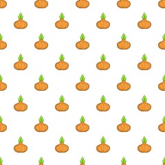 Onion with fresh green sprout pattern. Cartoon illustration of onion with fresh green sprout vector pattern for web