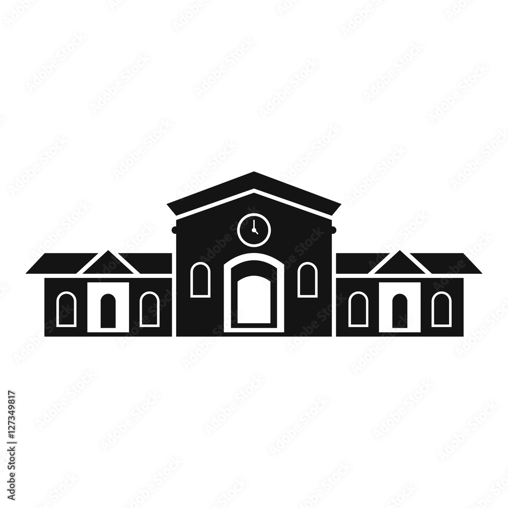 Poster railway station building icon. simple illustration of railway station building vector icon for web d