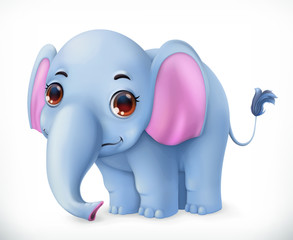 Cute baby elephant cartoon character. Funny animals 3d vector icon