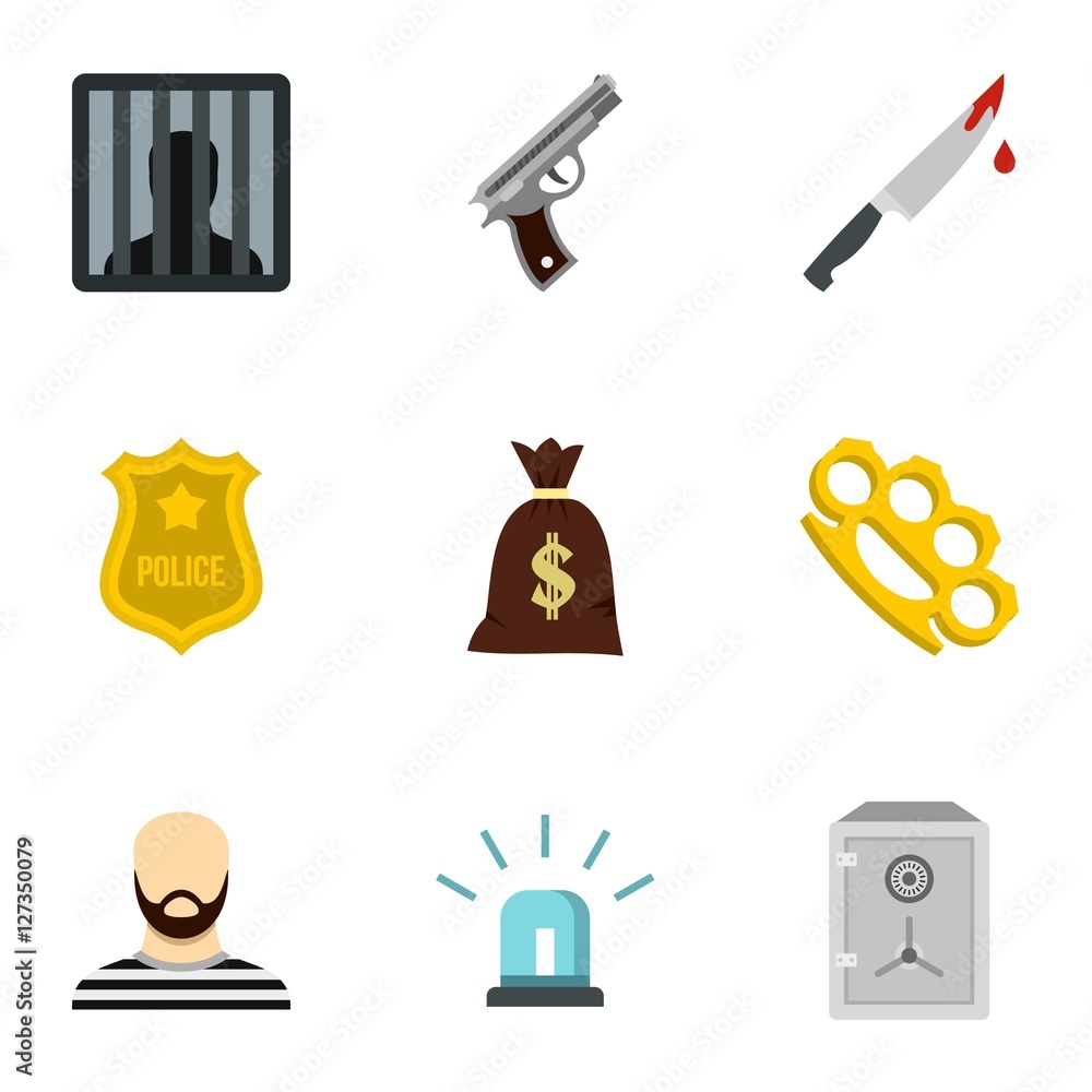 Poster illegal action icons set. flat illustration of 9 illegal action vector icons for web