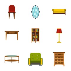 Type of furniture icons set. Flat illustration of 9 type of furniture vector icons for web