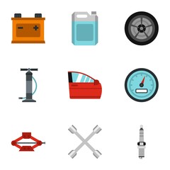 Maintenance car icons set. Flat illustration of 9 maintenance car vector icons for web