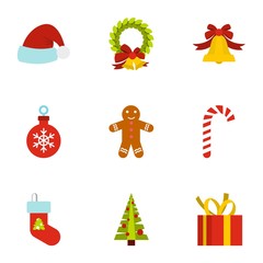 Christmas icons set. Flat illustration of 9 christmas vector icons for web