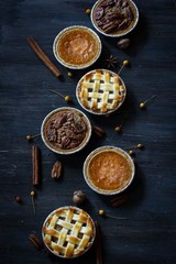 Top down view of 3 different pies - apple pie pumpkin pie and Pecan pie © vm2002
