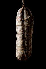 Italian salami seasoned black background