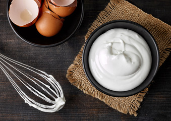 bowl of whipped eggs whites