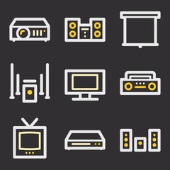 Audio video moble icons, sound and cinema signs.