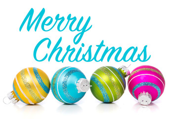 Christmas Ornaments on white background with Merry Christmas mes