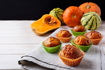 Butternut squash and honey muffins and ripe pumpkins