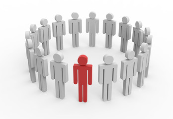 red man in circle of grays