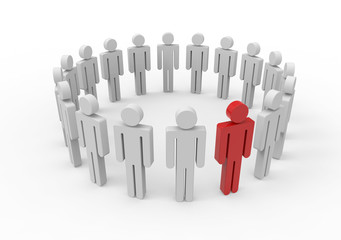 red man in circle of grays