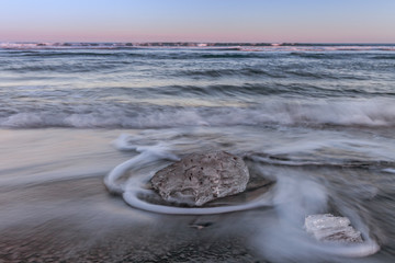 Blocks of ice on the beach Halaktyrsky in southeast to Kamchatka.