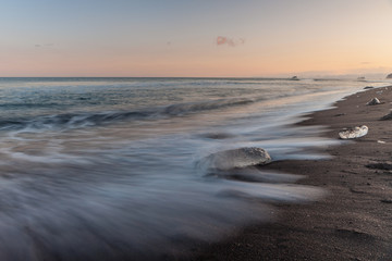  Blocks of ice on the beach Halaktyrsky in southeast to Kamchatka.
