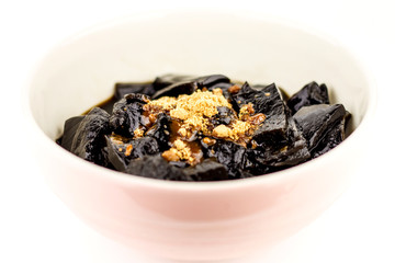 Grass Jelly isolated on white background,vegetable jelly,thailand food,Black Jelly