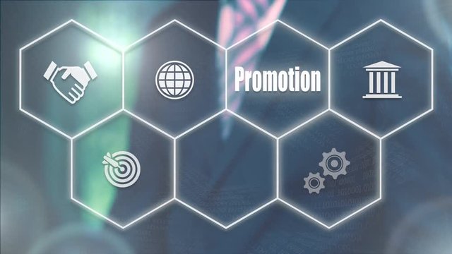 Businessman pressing a Business Promotion concept