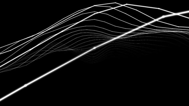 Digital Landscape. White Generative Waves Fading Away. View from the Side.
