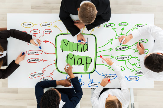 Businesspeople Drawing The Concept Of Mind Map On Desk