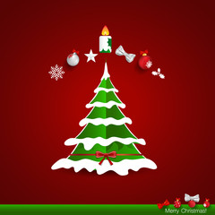 Merry Christmas greeting card with Christmas tree, vector illust