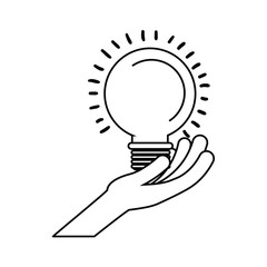 Light bulb and hand icon. Big idea creativity solution and imagination theme. Isolated design. Vector illustration