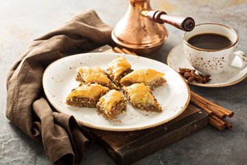 Homemade baklava with nuts and honey