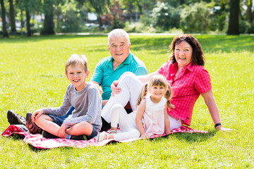 Grandparent And Grandchildren Sitting In Park
