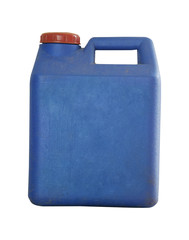 Blue plastic gallon isolated on a white background.