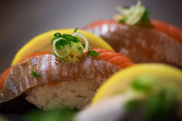 Nigiri sushi with salmon - 127361243