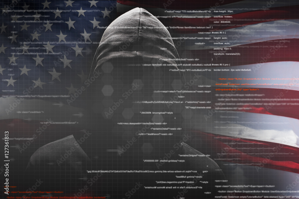 Poster unknown hacker working on laptop