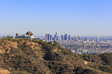 Los Angeles afternoon cityscape with Griffith Observatory