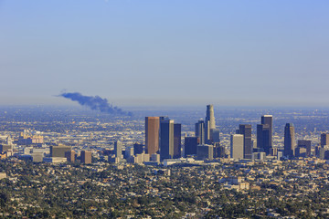 Los Angeles afternoon cityscape with Griffith Observatory