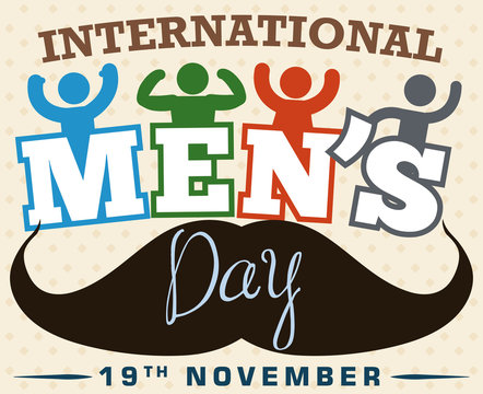 Festive Design with Boys and Mustache Celebrating International Men's Day, Vector Illustration