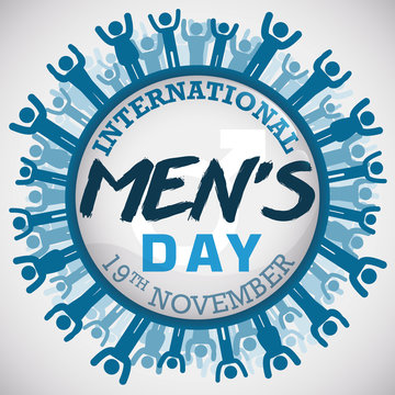 Button with a Masculine Multitude Commemorating International Men's Day, Vector Illustration