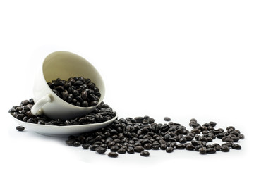 Fototapeta na wymiar Coffee beans in coffee cup isolated on white