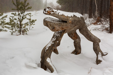 Wood sculpture in the Trans-Baikal National Park.