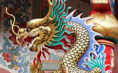 colorful dragon statue on the roof of chinese temple