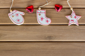 top view christmas decoration on wood background