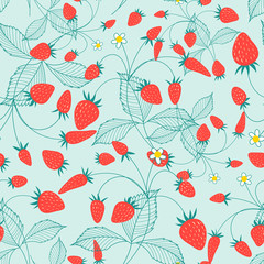 Seamless pattern of ripe strawberries