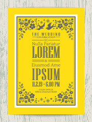 Yellow and Grey floral wedding invitation card