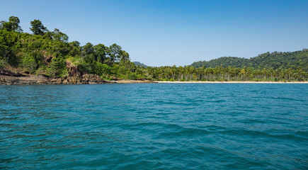 view of the tropical island from the sea