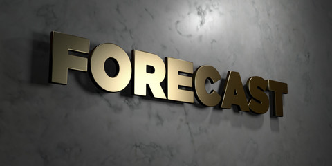 Forecast - Gold sign mounted on glossy marble wall  - 3D rendered royalty free stock illustration. This image can be used for an online website banner ad or a print postcard.