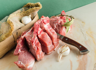 Chopped pork on a marble countertop