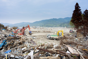After earthquake and tsunami ,destroyed town on the Pacific	