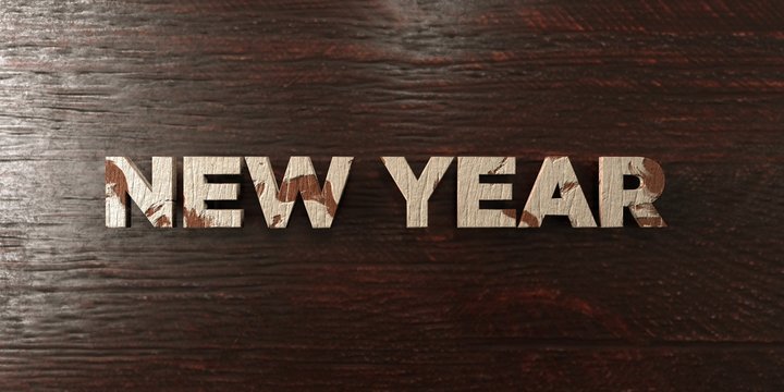 New year - grungy wooden headline on Maple  - 3D rendered royalty free stock image. This image can be used for an online website banner ad or a print postcard.